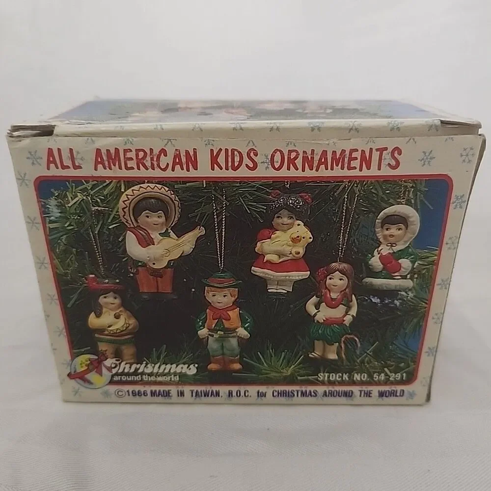Vintage All American Kids Ornaments Set of 5 in Original Box 1986 New No Chips